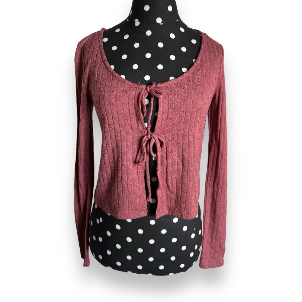 Self Esteem Womens Cardigan Sz S‎ Rose Brown Pointelle Double Tie Y2K NEW 90s - Picture 3 of 9